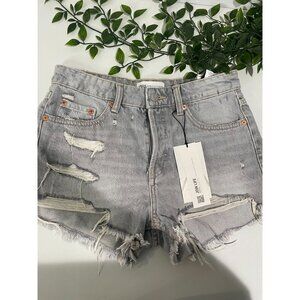 Zara Womens High-Rise Distressed Denim Shorts Size 36 EU / 4 US Light Gray